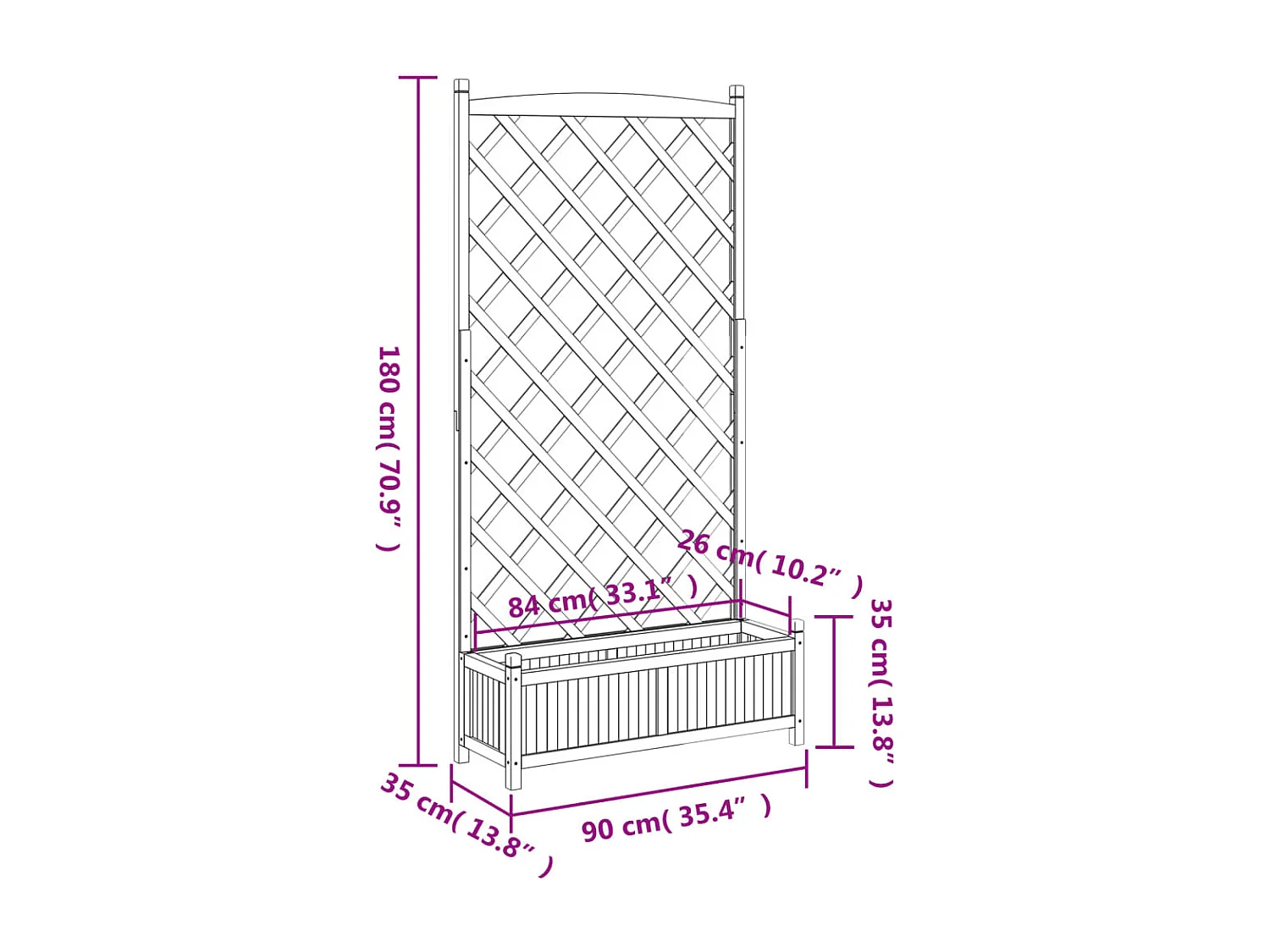 Plantenbak met grijs trellis van massief dennenhout