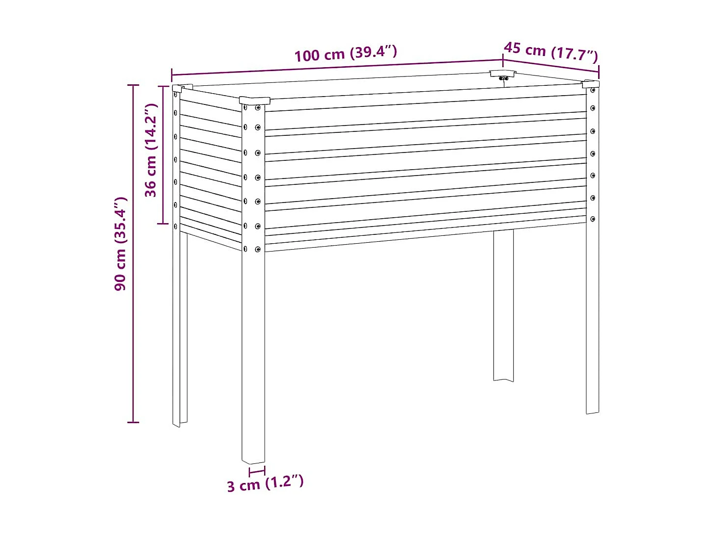 Groene plantenbak 100x41x90 cm staal