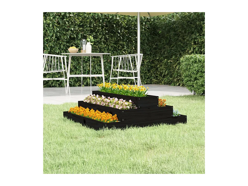 Zwarte plantenbak 80x80x27 cm massief grenenhout