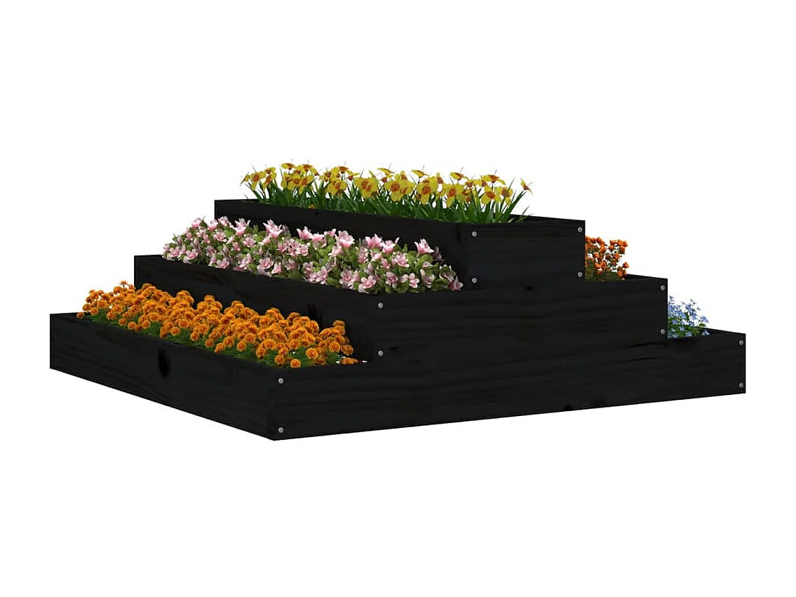 Zwarte plantenbak 80x80x27 cm massief grenenhout