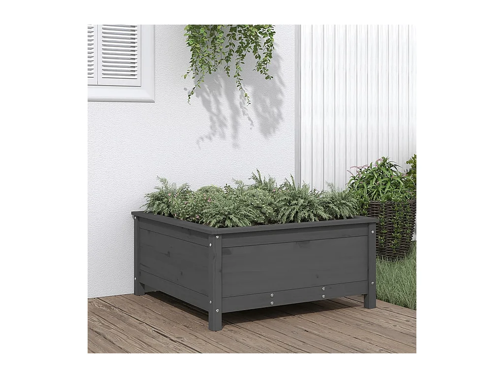 Jardinière gris 82,5x82,5x39 cm bois massif de pin