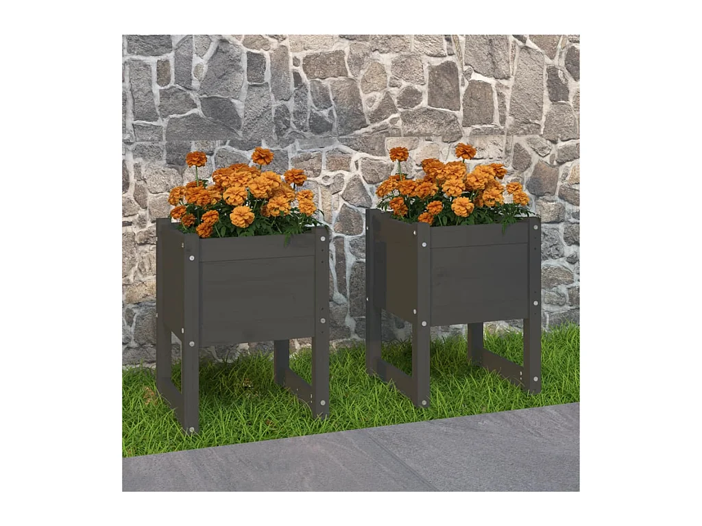 Jardinières 2 pcs Gris 40x40x52,5 cm Bois massif de pin