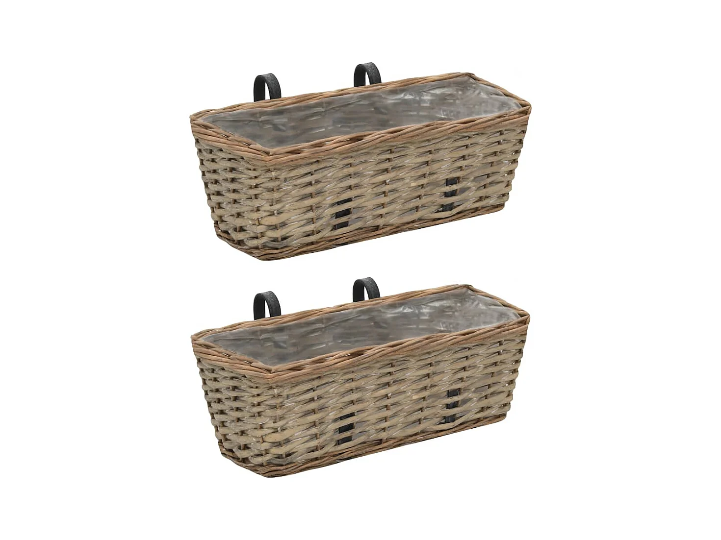 Jardinière de balcon 2 pcs Osier avec doublure en PE 40 cm