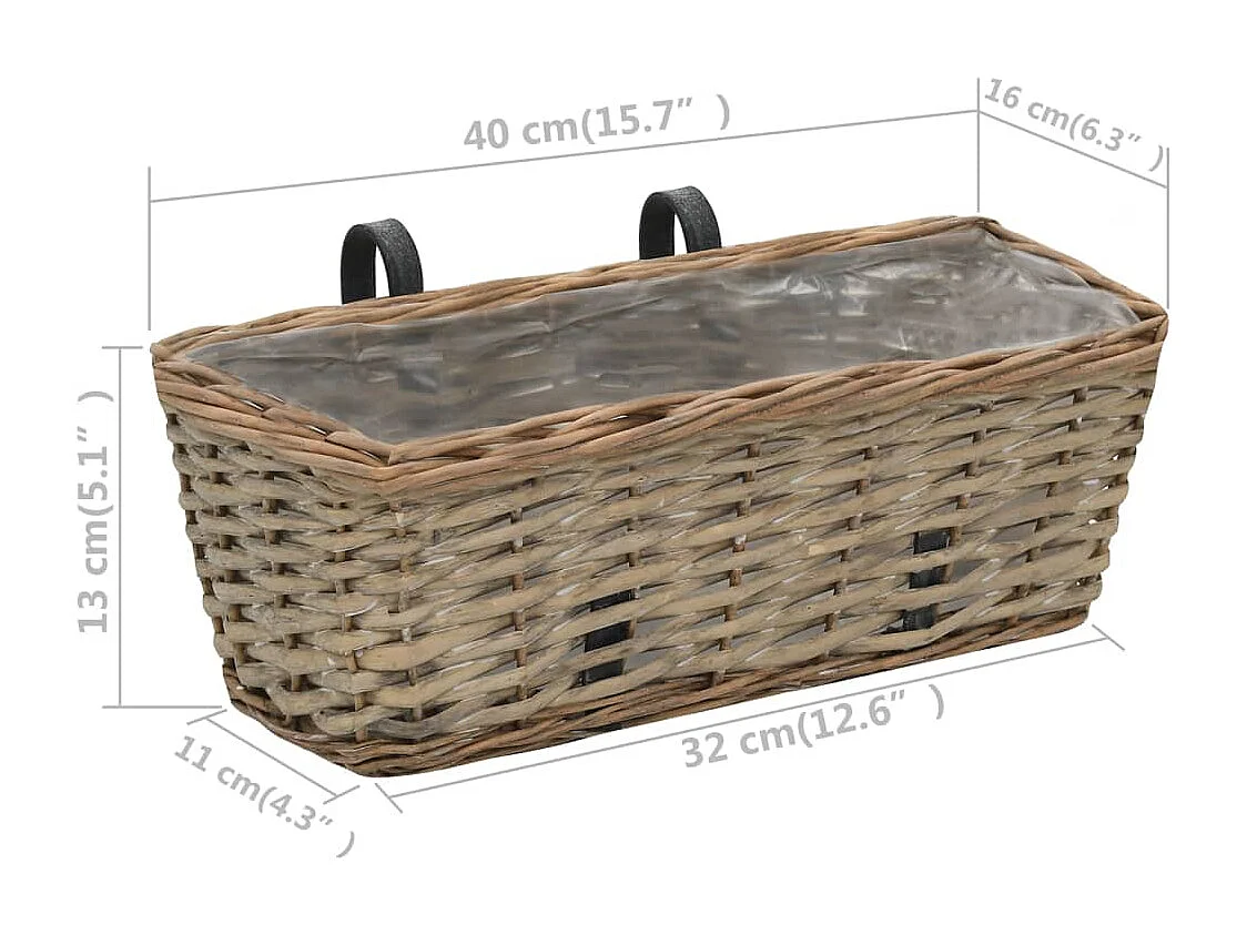 Jardinière de balcon 2 pcs Osier avec doublure en PE 40 cm