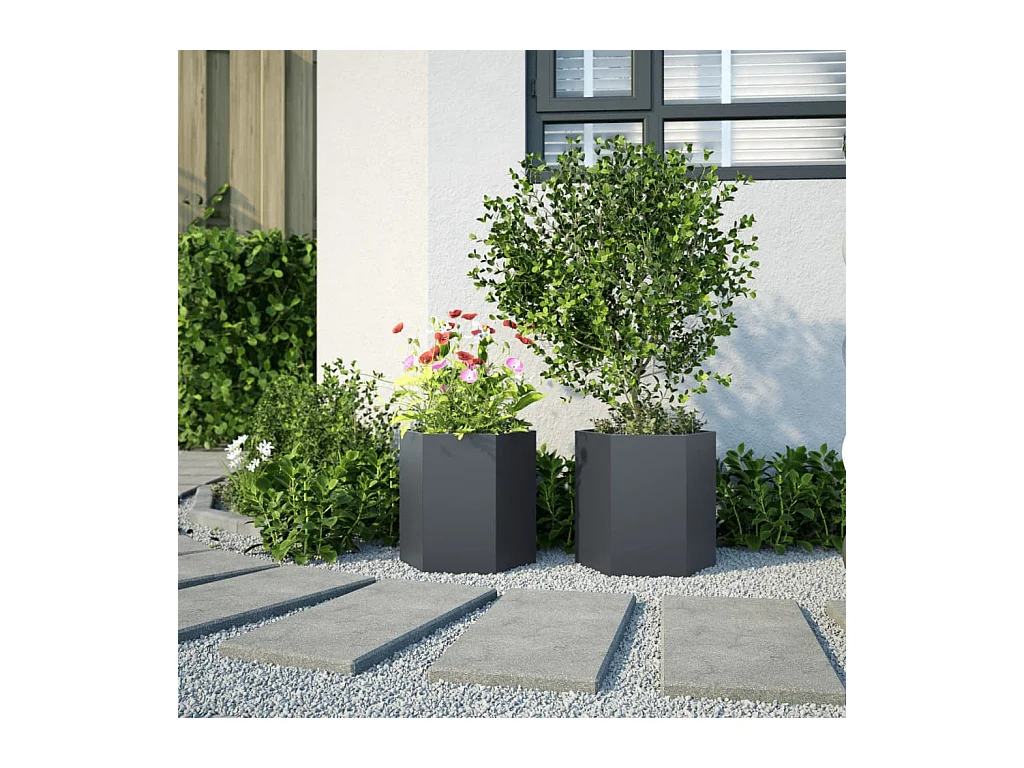 Jardineras 2 uds antracita hexagonal 46x40x45 cm acero