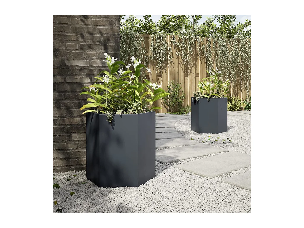 Jardineras 2 uds antracita hexagonal 46x40x45 cm acero