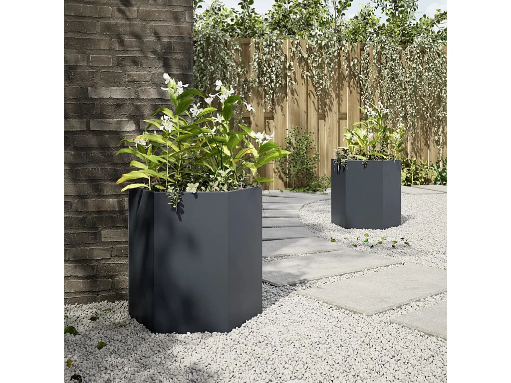 Fioriere 2 pz esagono antracite 46x40x45 cm acciaio