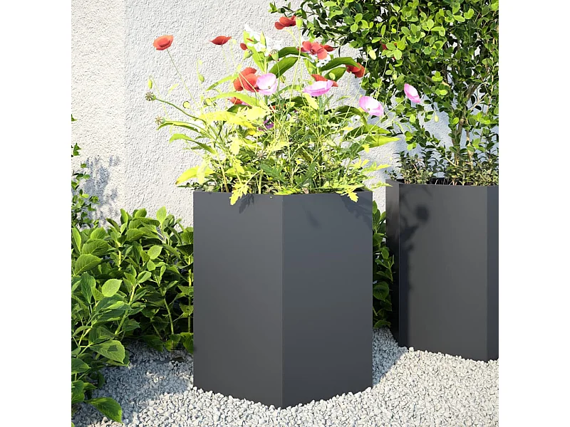 Jardinières 2 pcs anthracite hexagone 46x40x45 cm acier