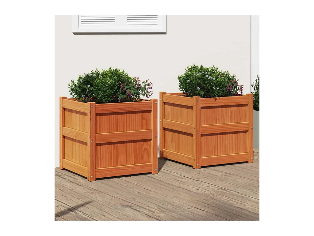 Jardineras 2 piezas cera marrón madera maciza de pino