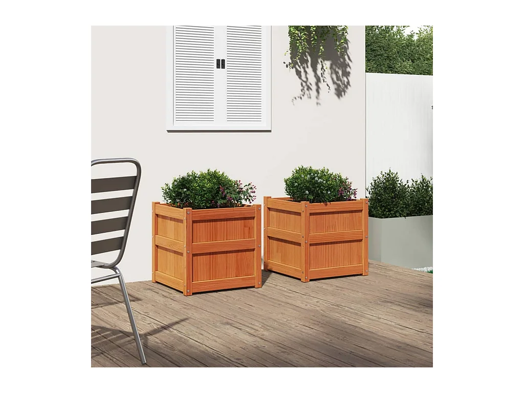 Jardineras 2 piezas cera marrón madera maciza de pino