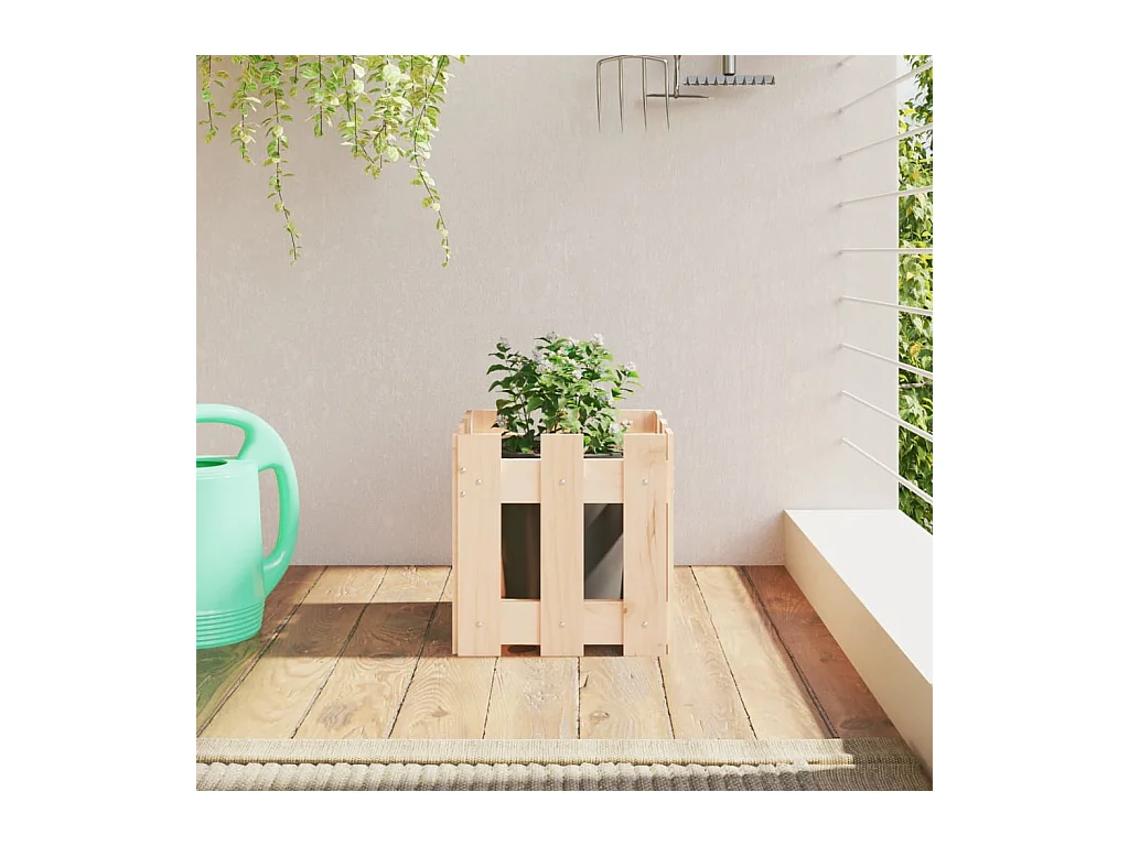 Jardinière avec design de clôture 30x30x30 cm pin massif