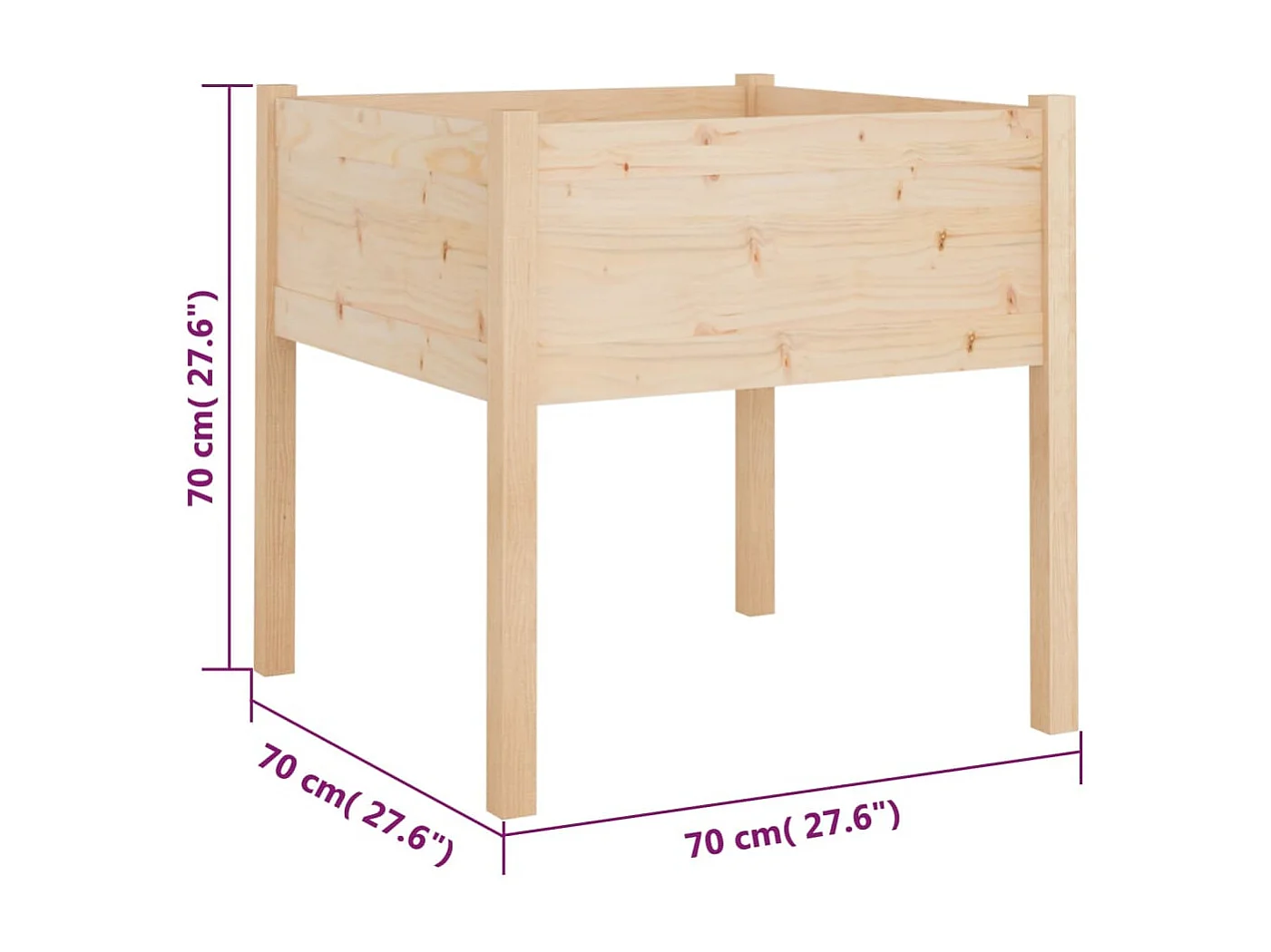 Jardinières d'extérieur 2 pcs 70x70x70 cm bois de pin massif