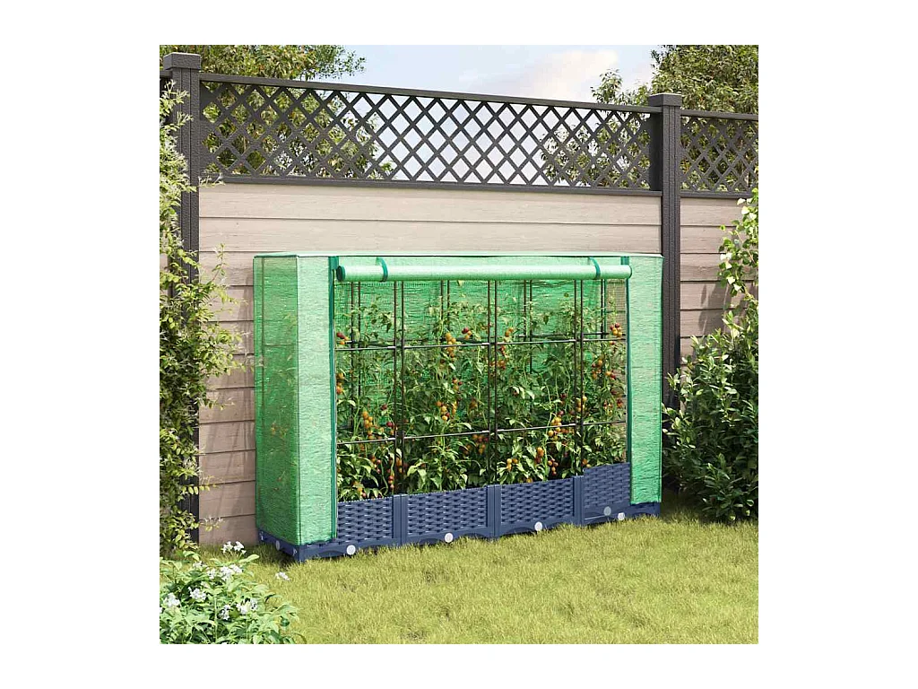 Jardinière surélevée avec housse aspect rotin 160x40x123 cm