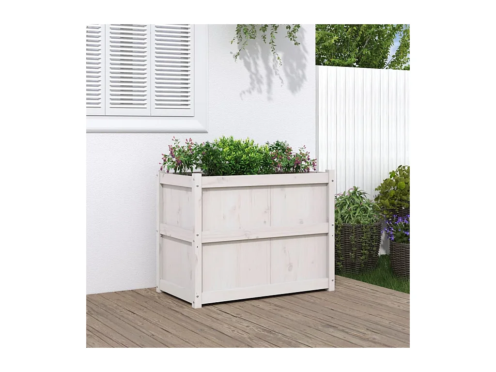 Witte plantenbak 90x50x70 cm massief grenenhout