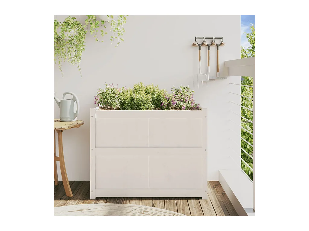 Witte plantenbak 90x50x70 cm massief grenenhout