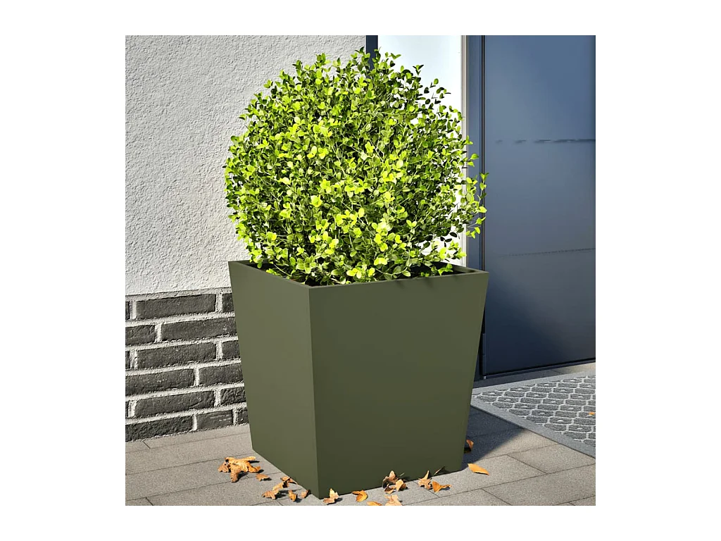 Plantenbakken 2 stuks olijfgroen 50x50x50 cm staal