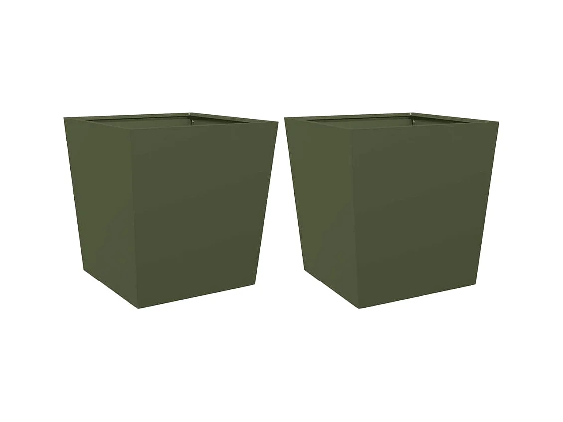 Plantenbakken 2 stuks olijfgroen 50x50x50 cm staal