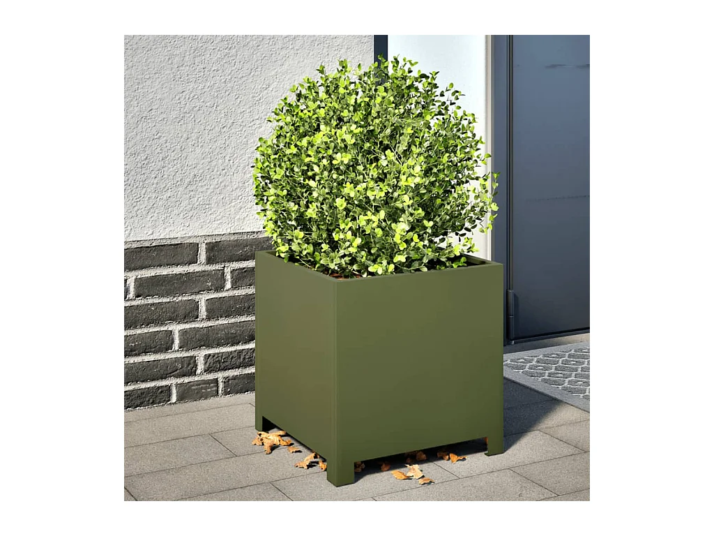 Plantenbakken 2 stuks olijfgroen 40x40x40 cm staal