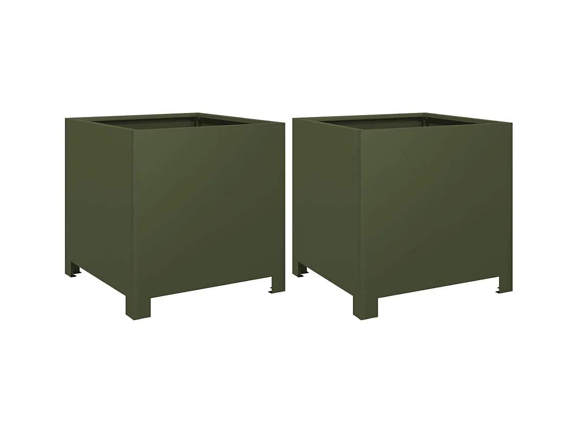 Plantenbakken 2 stuks olijfgroen 40x40x40 cm staal
