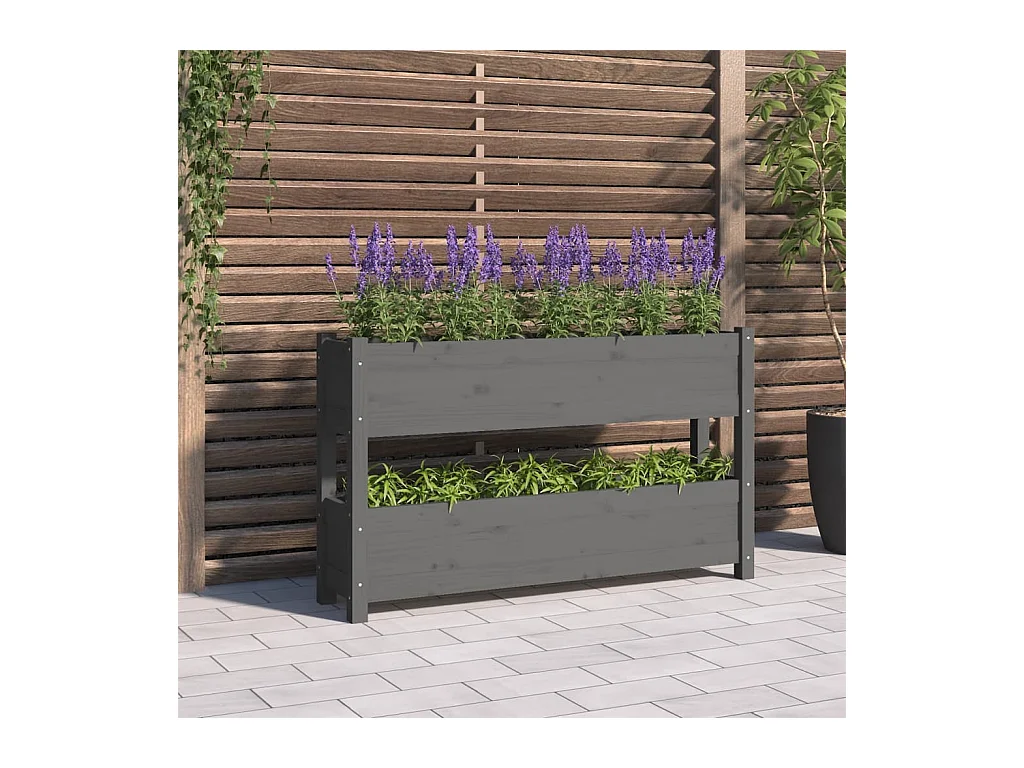 Jardinière Gris 112x25x66 cm Bois massif de pin