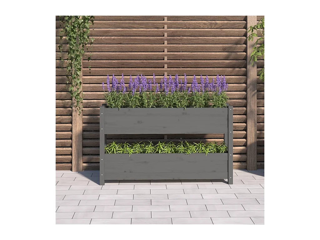 Jardinière Gris 112x25x66 cm Bois massif de pin