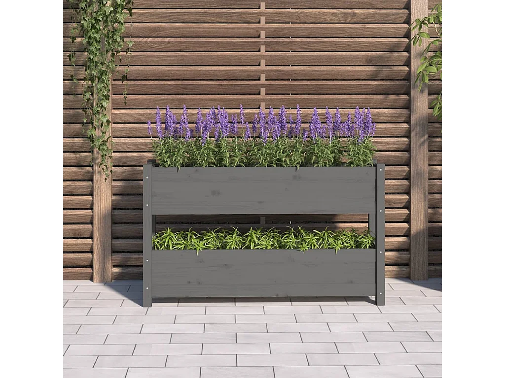 Jardinière Gris 112x25x66 cm Bois massif de pin