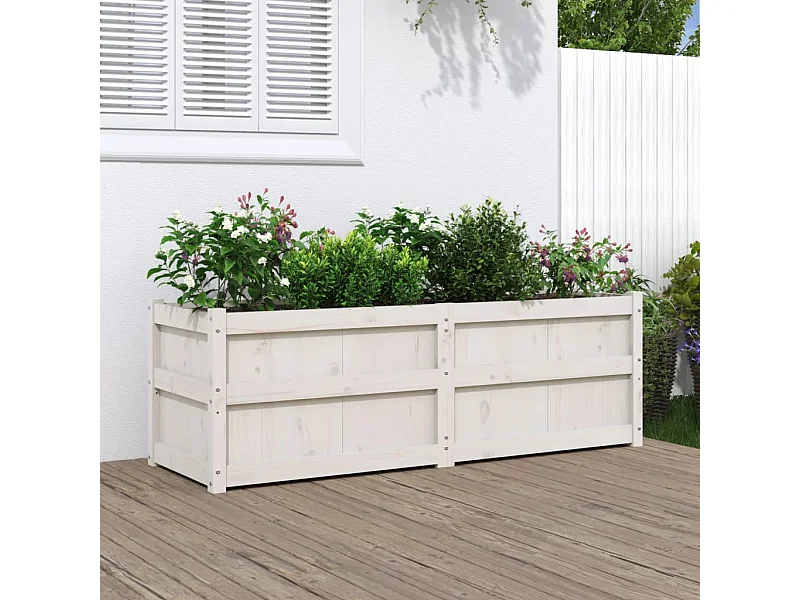 Witte plantenbak 150x50x50 cm massief grenenhout
