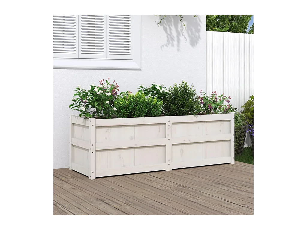 Fioriera bianca 150x50x50 cm in legno massello di pino