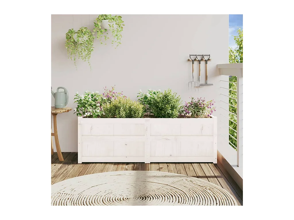 Fioriera bianca 150x50x50 cm in legno massello di pino