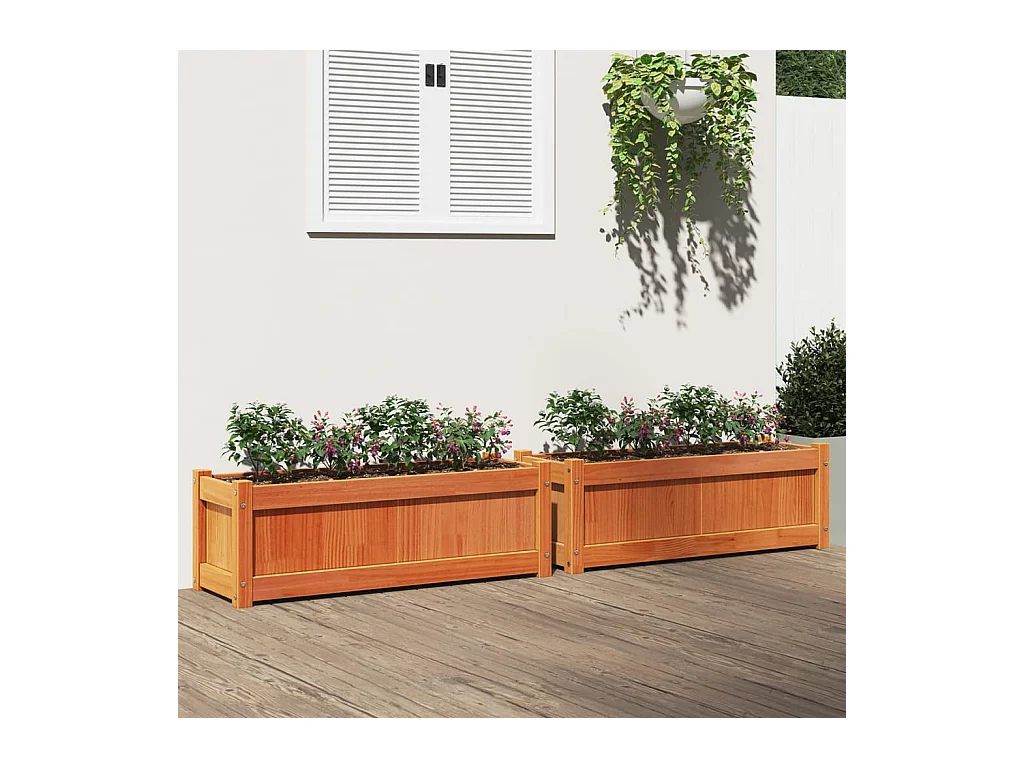 Pflanzkübel 2 Stück braun gewachst Massivholz Kiefer