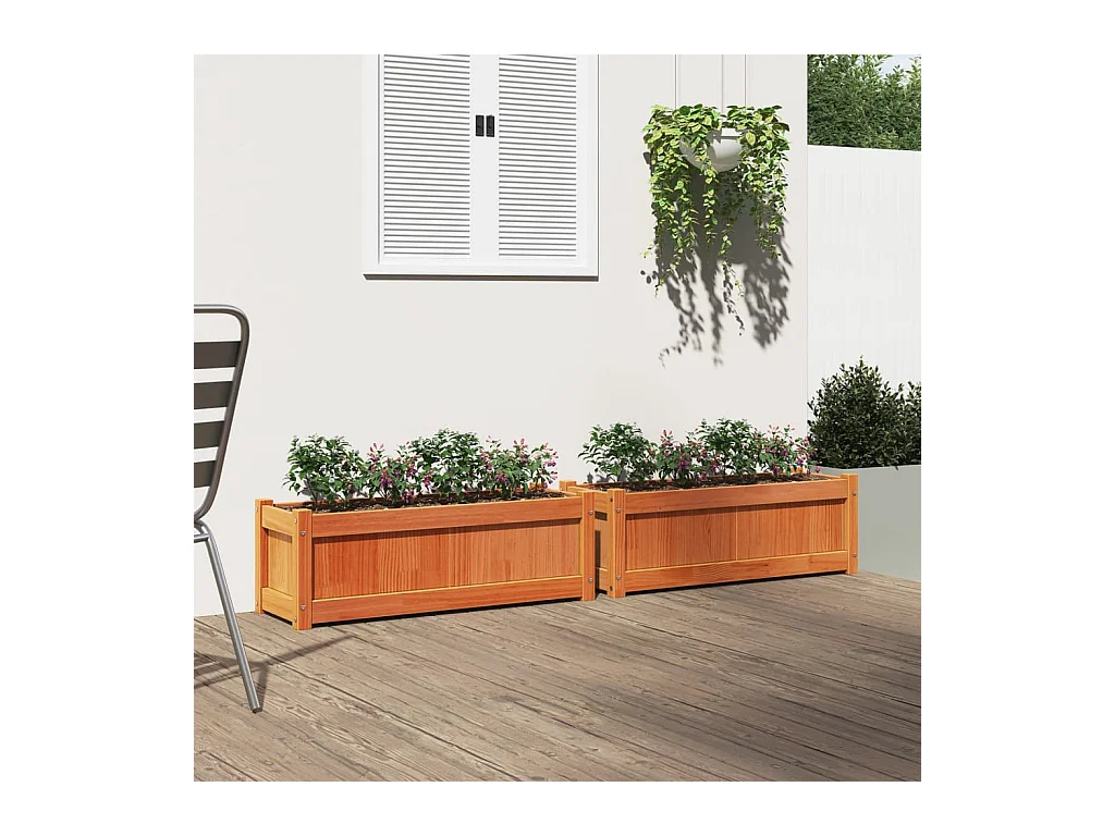 Pflanzkübel 2 Stück braun gewachst Massivholz Kiefer