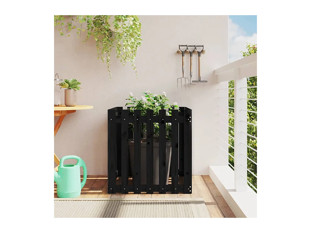 Jardinière avec design de clôture noir 70x70x70 cm pin massif