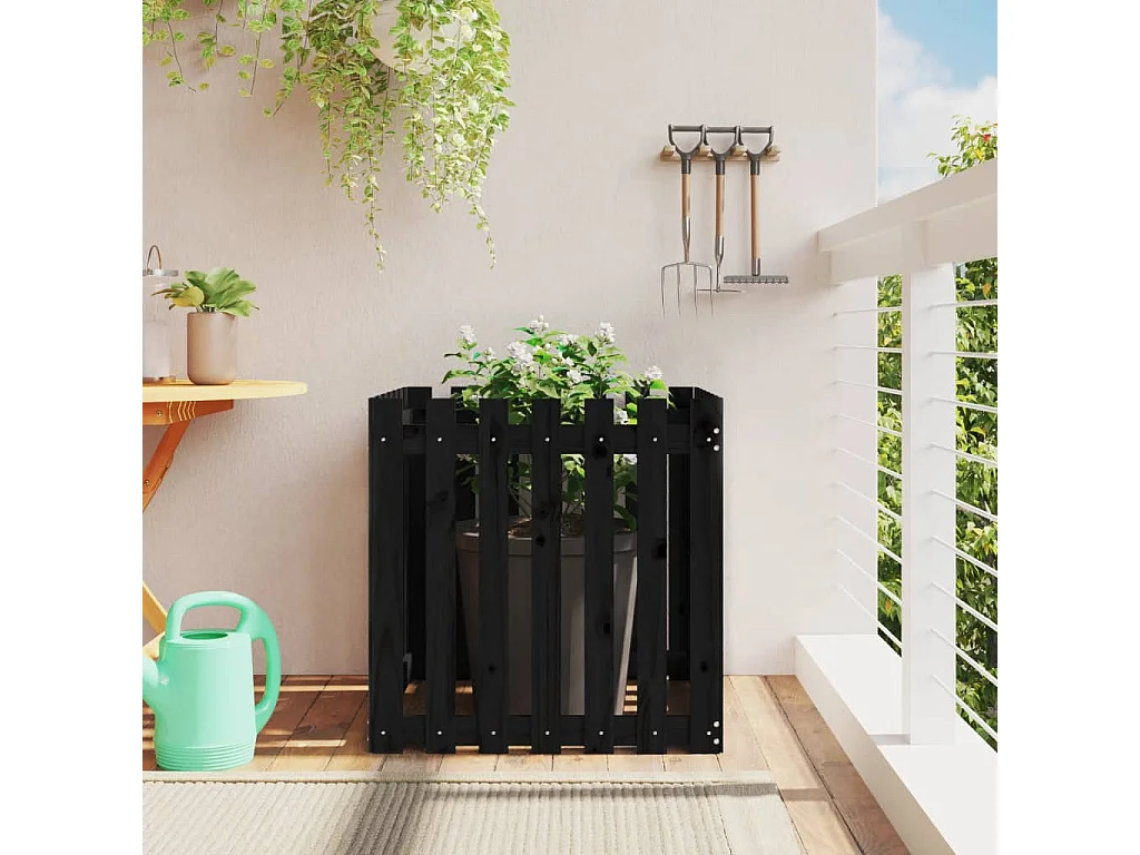 Jardinière avec design de clôture noir 70x70x70 cm pin massif