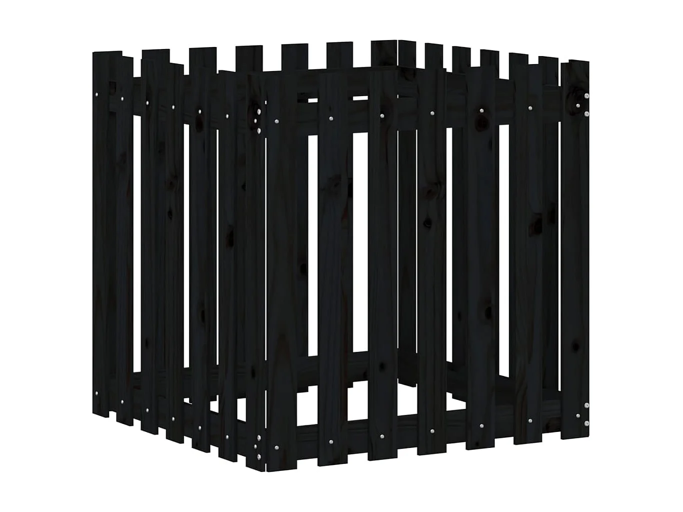 Jardinière avec design de clôture noir 70x70x70 cm pin massif