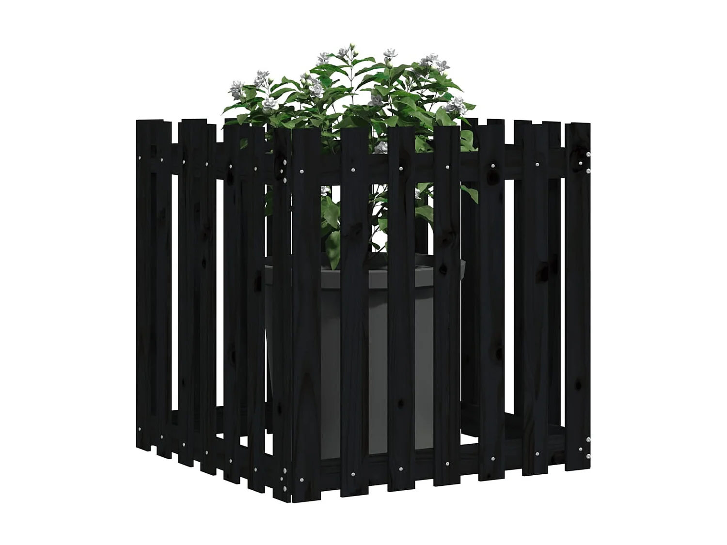 Jardinière avec design de clôture noir 70x70x70 cm pin massif