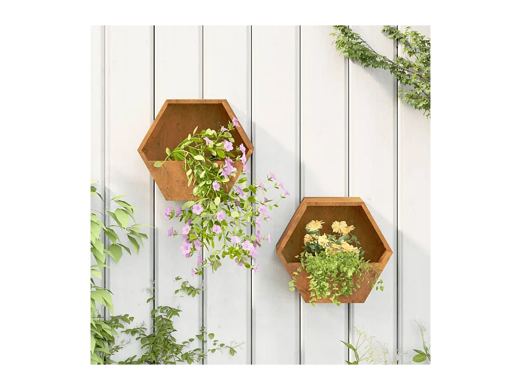 Jardineras de pared 2 uds Acero Corten Oxidado 30x10x25 cm