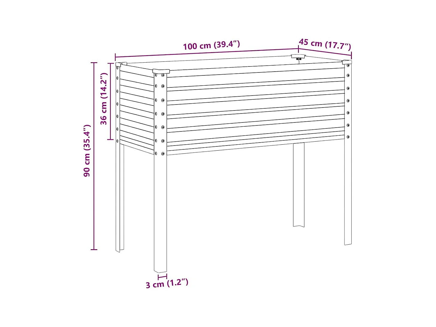 Fioriera 100x41x90 cm in acciaio inox