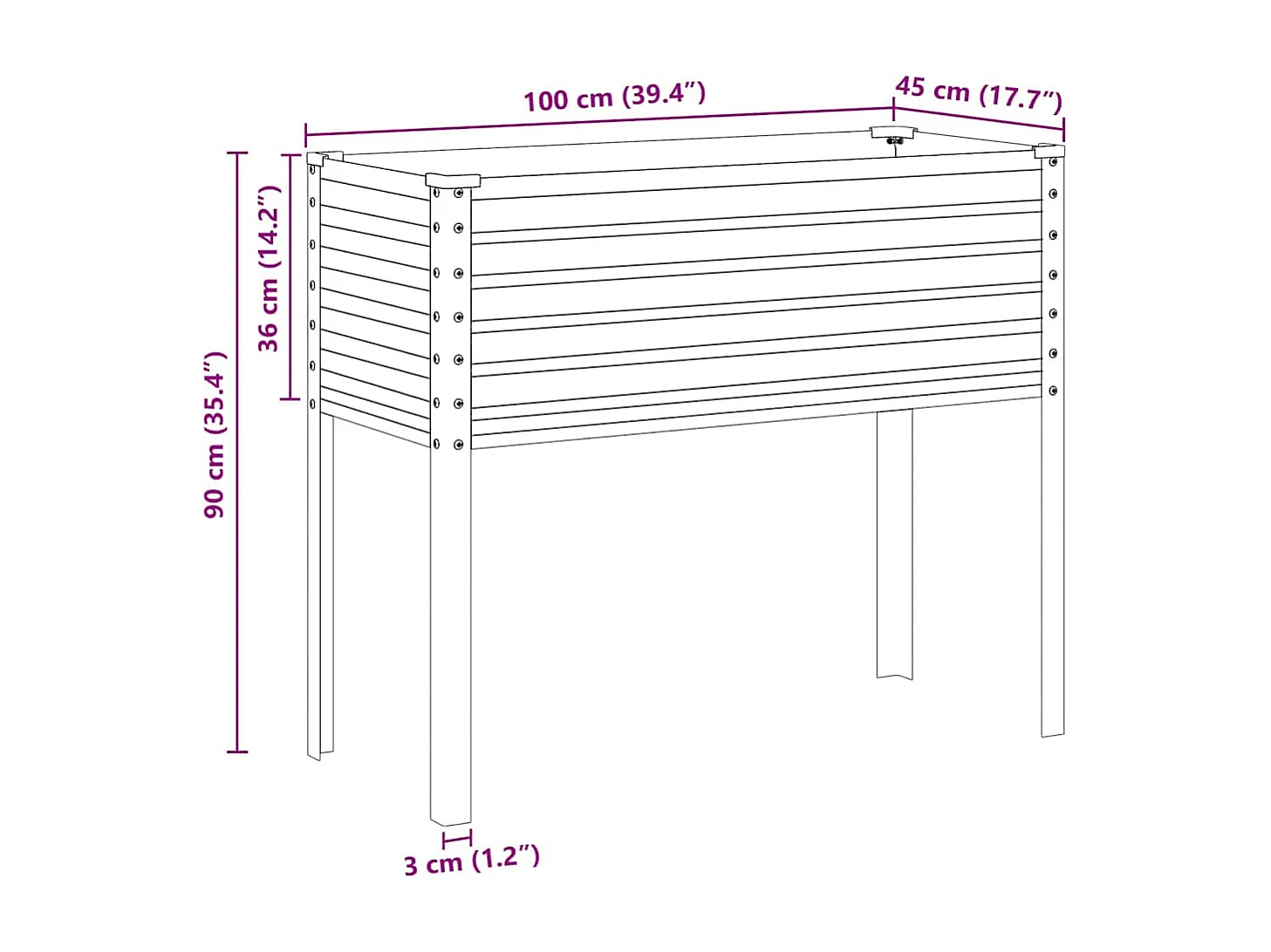 Pflanzkübel 100x41x90 cm Edelstahl