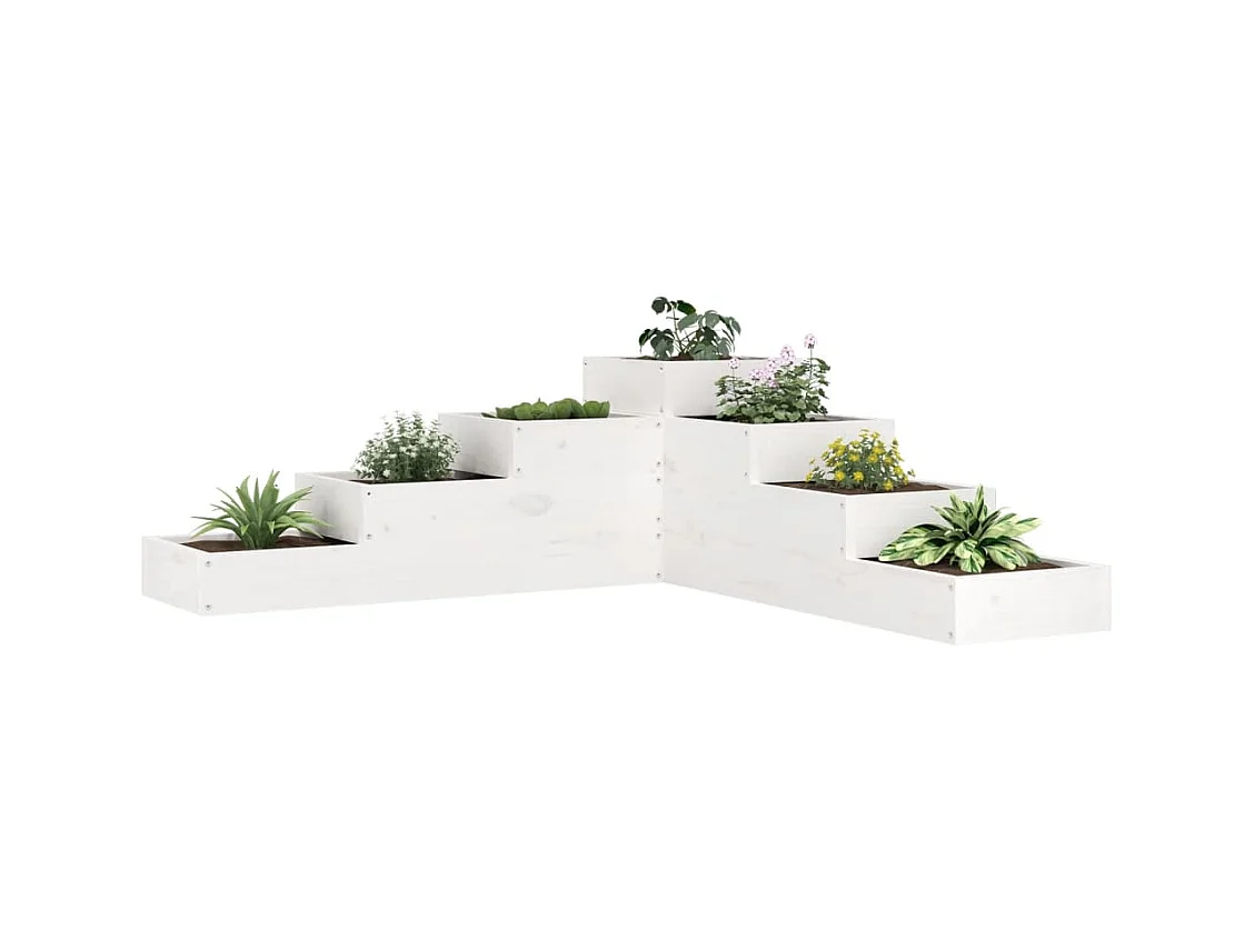 Jardinière 4 niveaux 106x104,5x36 cm blanc bois de pin massif