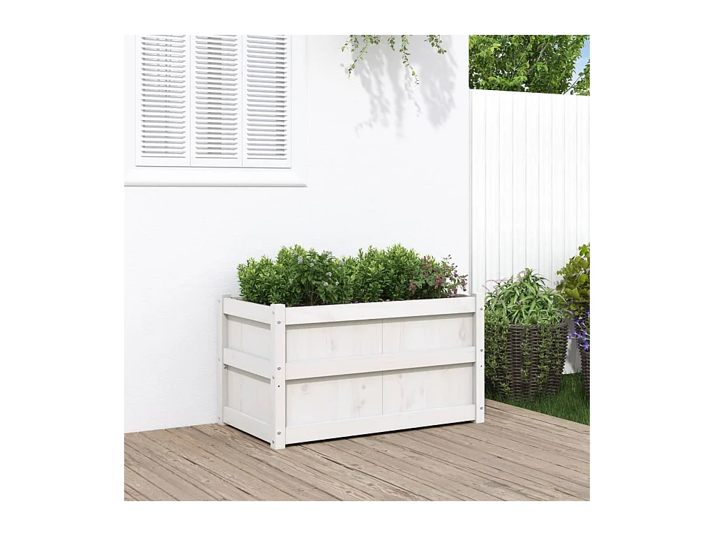 Jardinière blanc 90x50x50 cm bois de pin massif