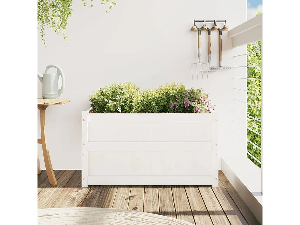 Jardinière blanc 90x50x50 cm bois de pin massif