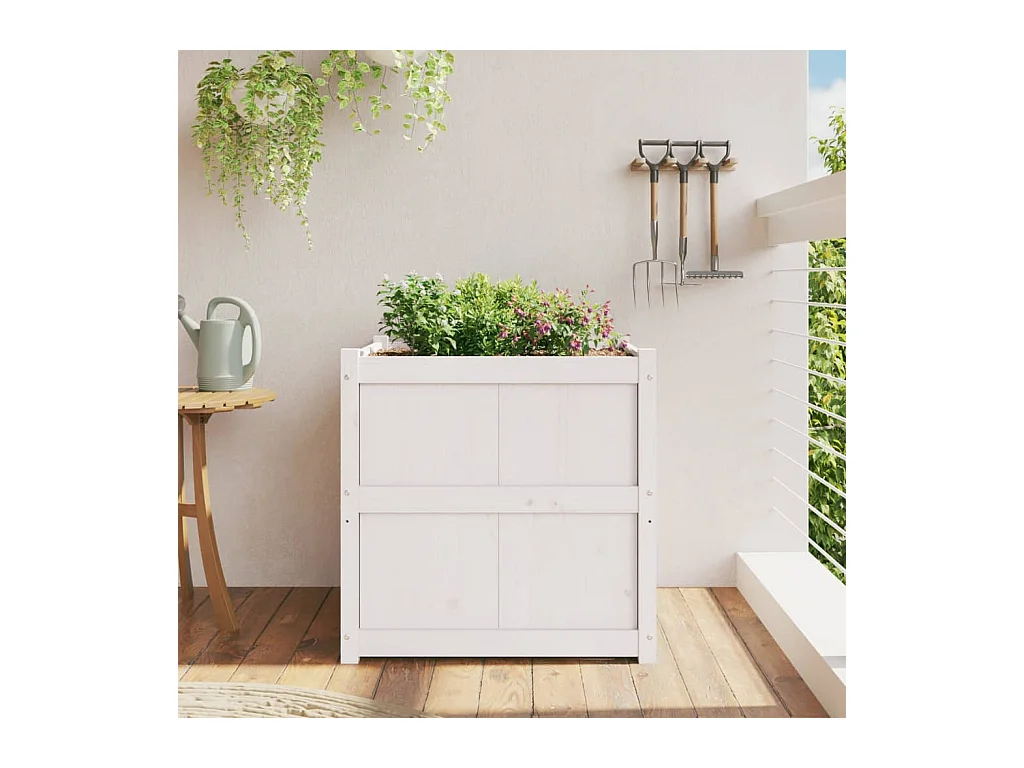 Fioriera bianca 70x70x70 cm in legno massello di pino