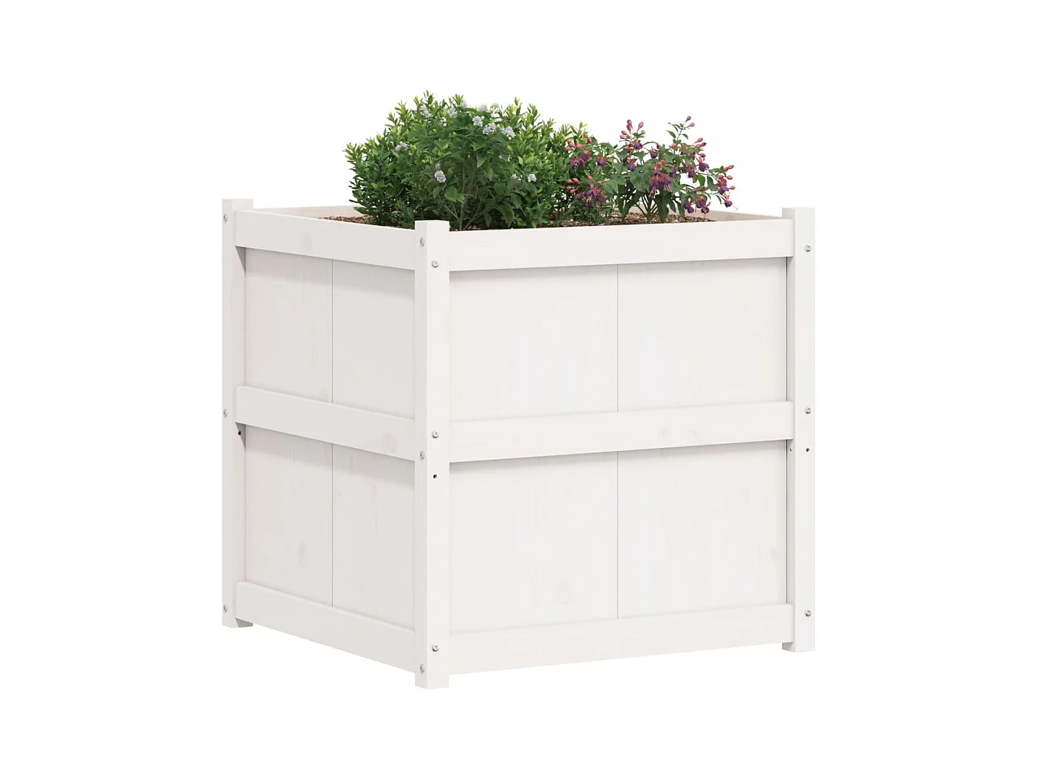 Fioriera bianca 70x70x70 cm in legno massello di pino