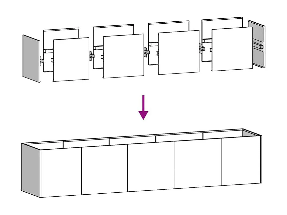 Jardinière noir 200x40x40 cm acier laminé à froid