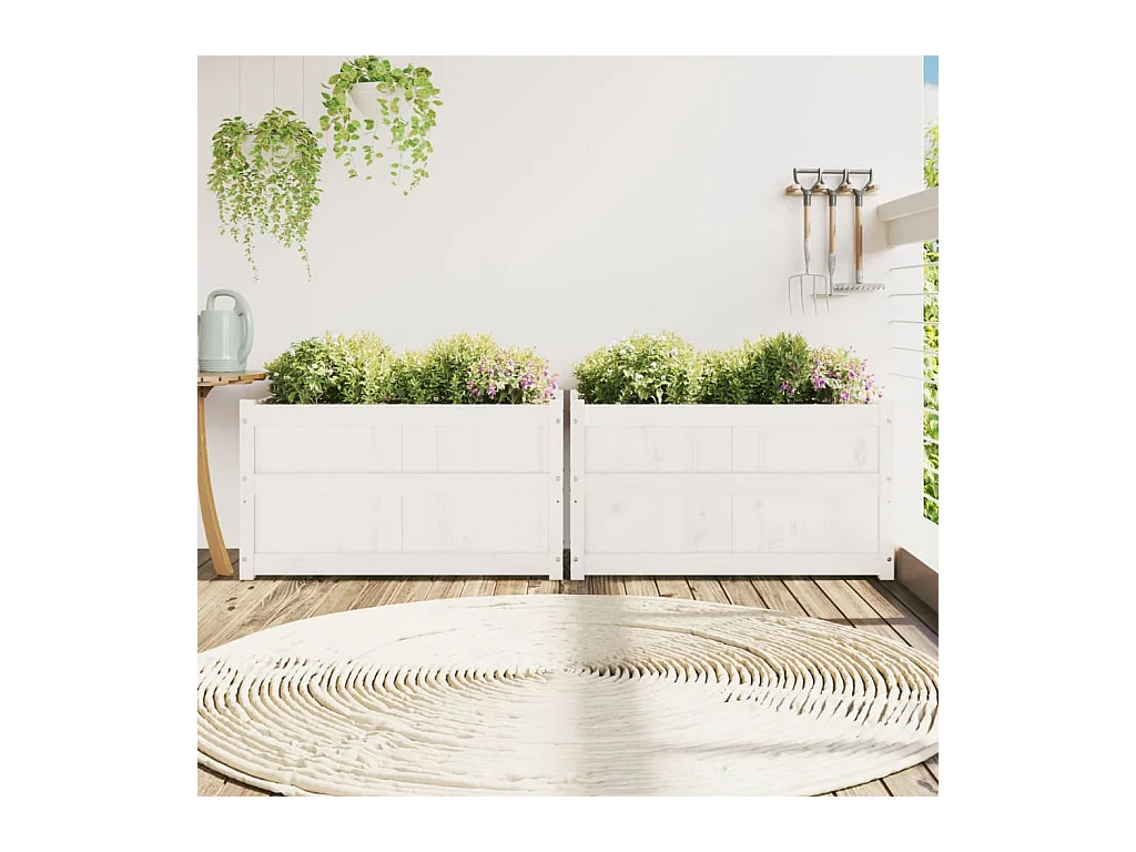 Jardinières 2 pcs blanc bois de pin massif