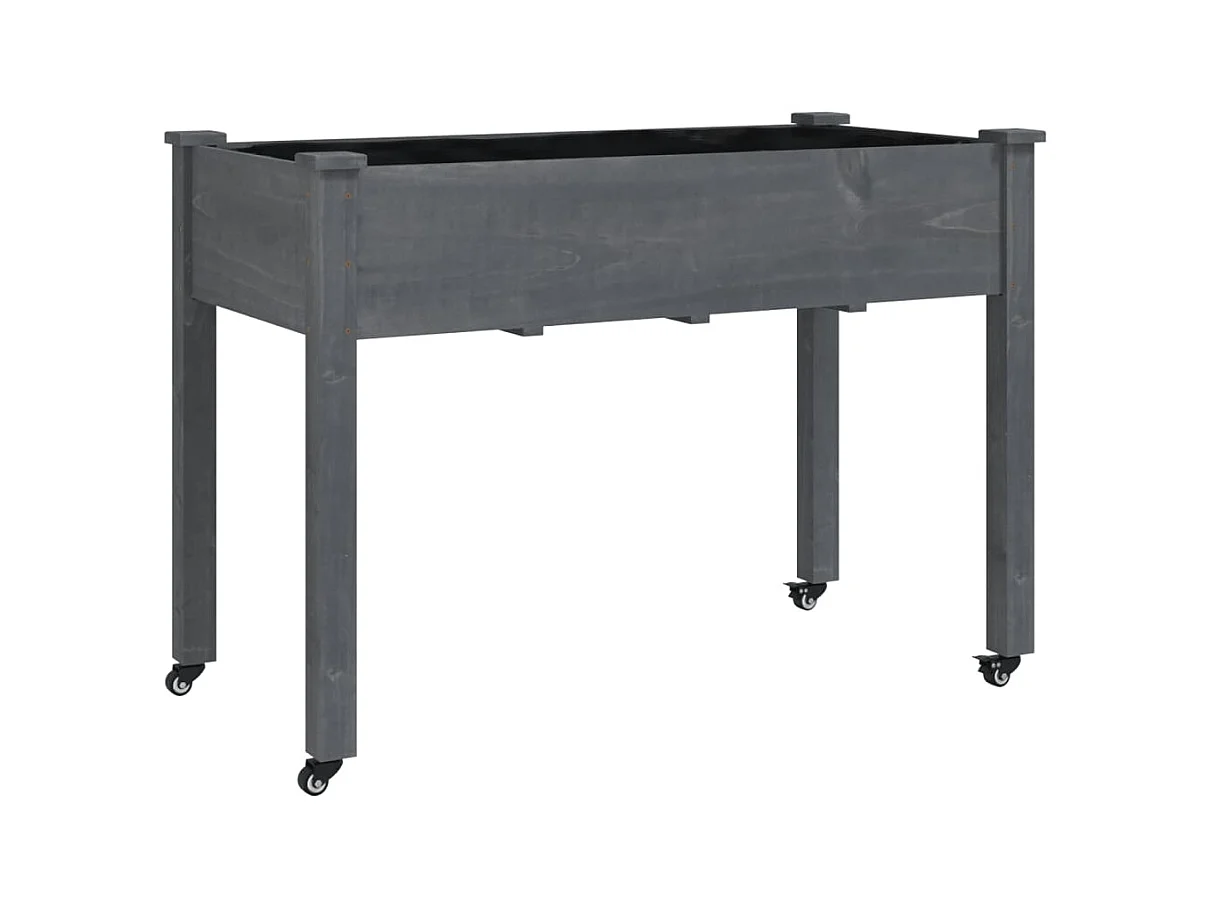 Jardinière sur roues avec doublure gris 118x59x80 cm bois sapin