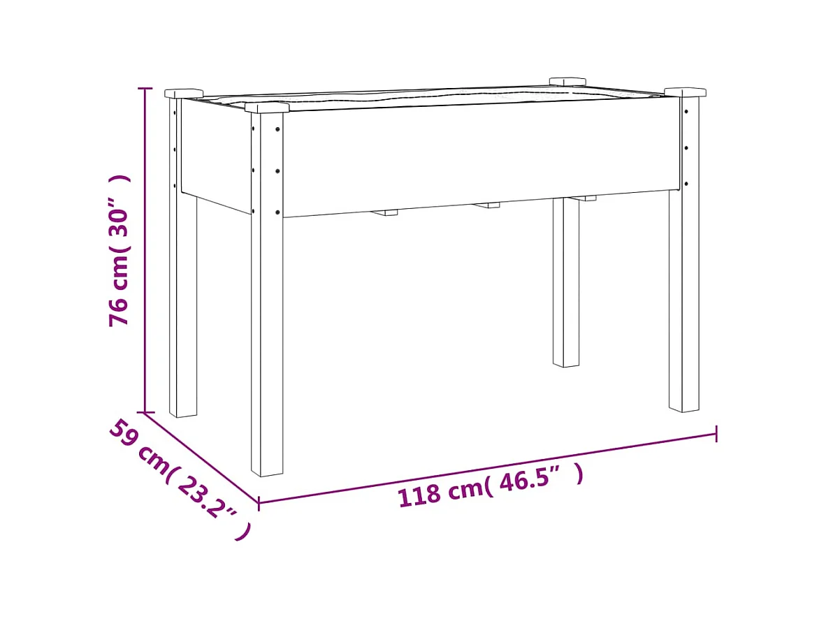 Jardinière sur roues avec doublure gris 118x59x80 cm bois sapin