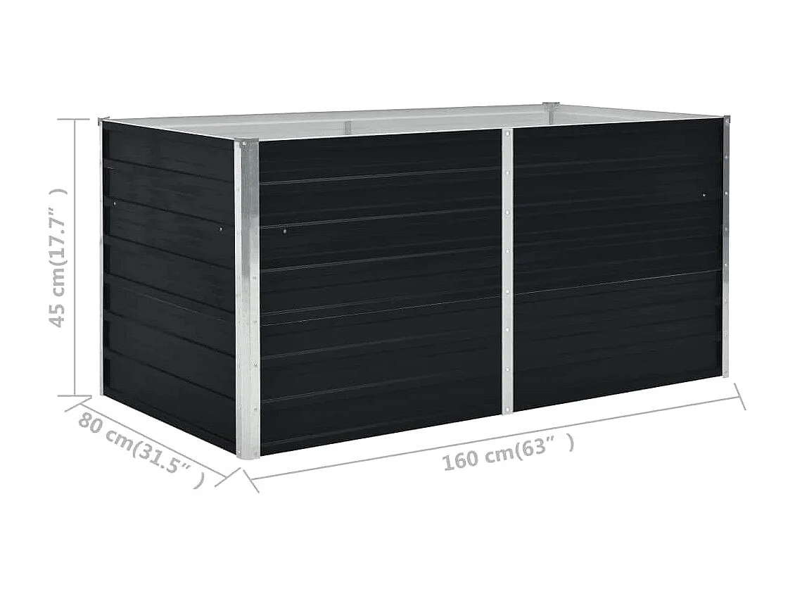 Jardinière 160 x 80 x 45 cm Acier galvanisé Anthracite
