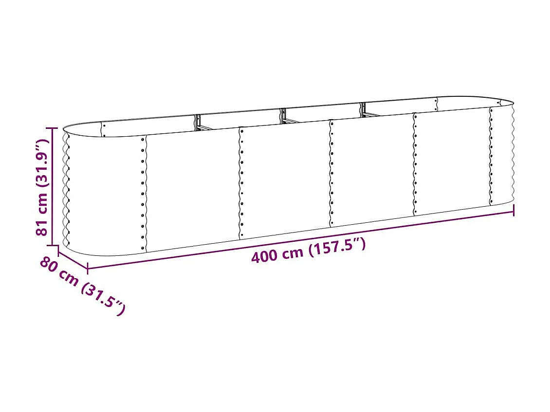 Hochbeet 400x80x81 cm silber verzinkter Stahl