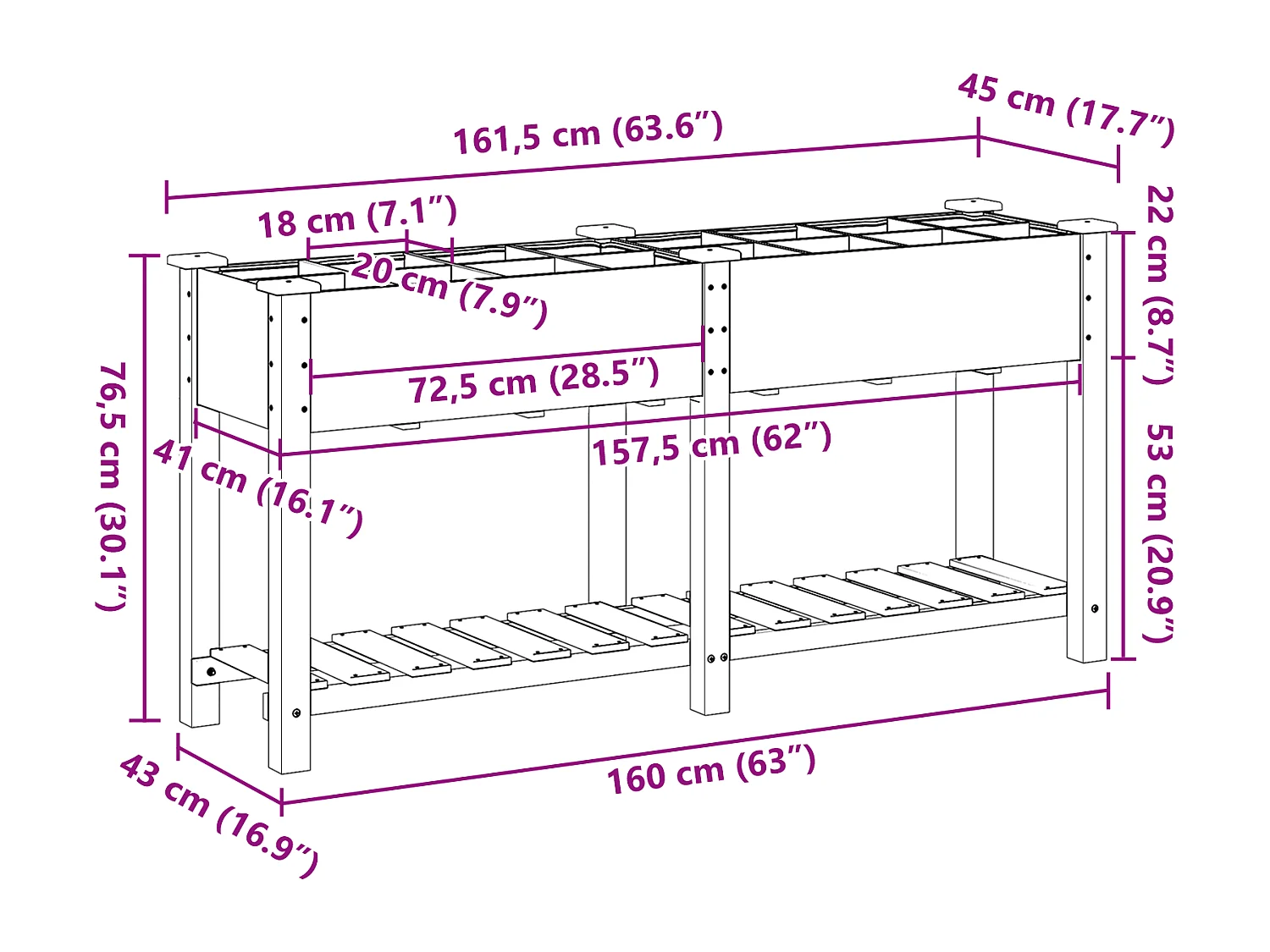 Jardinière avec Grilles 161x43x76 cm Bois Massif de Sapin